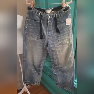 NWT -We The Free Distressed Paint-Splatter Moxie Jeans - Blue